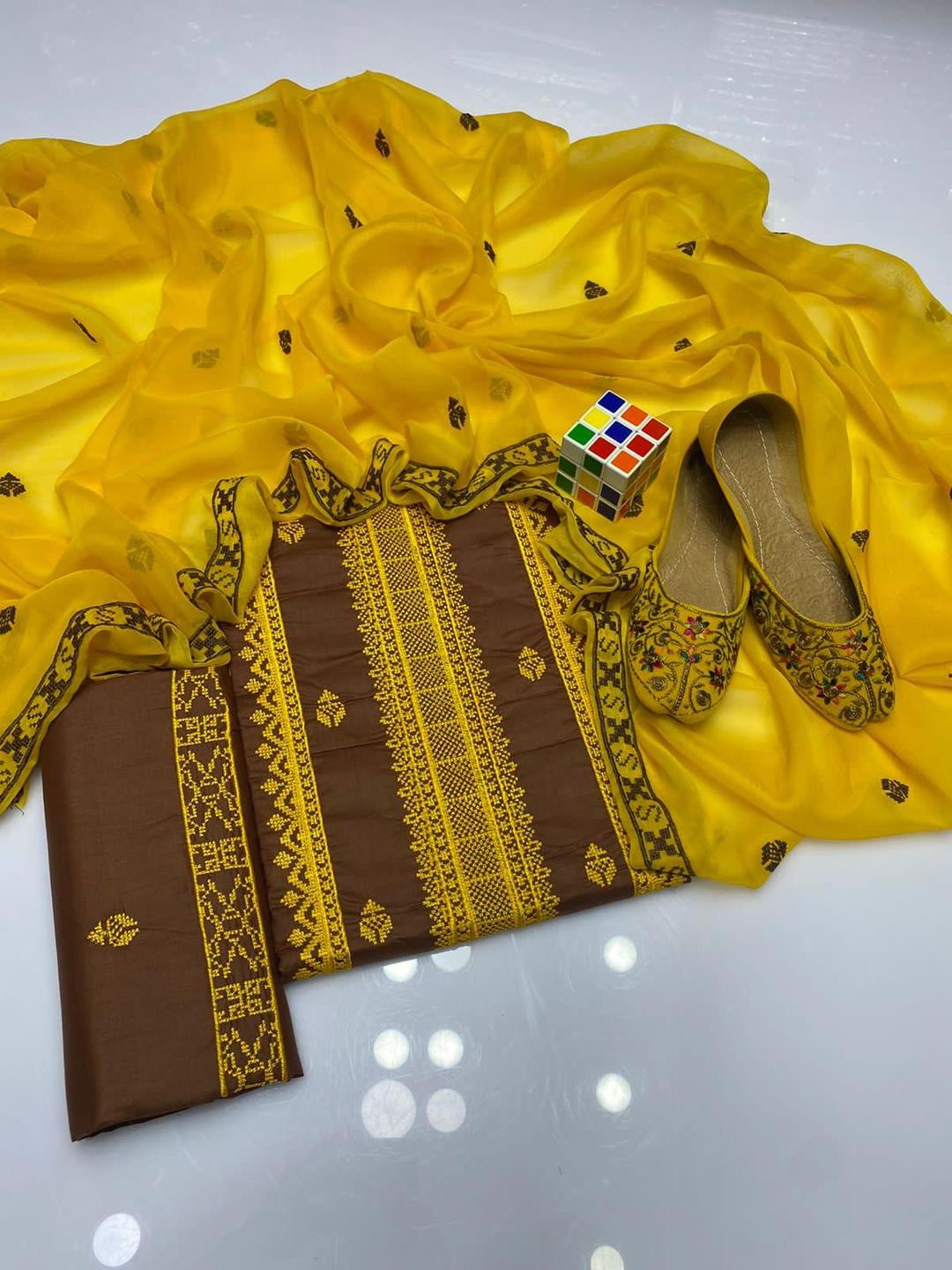 3 Pcs Women's Unstitched Embroidered Suit