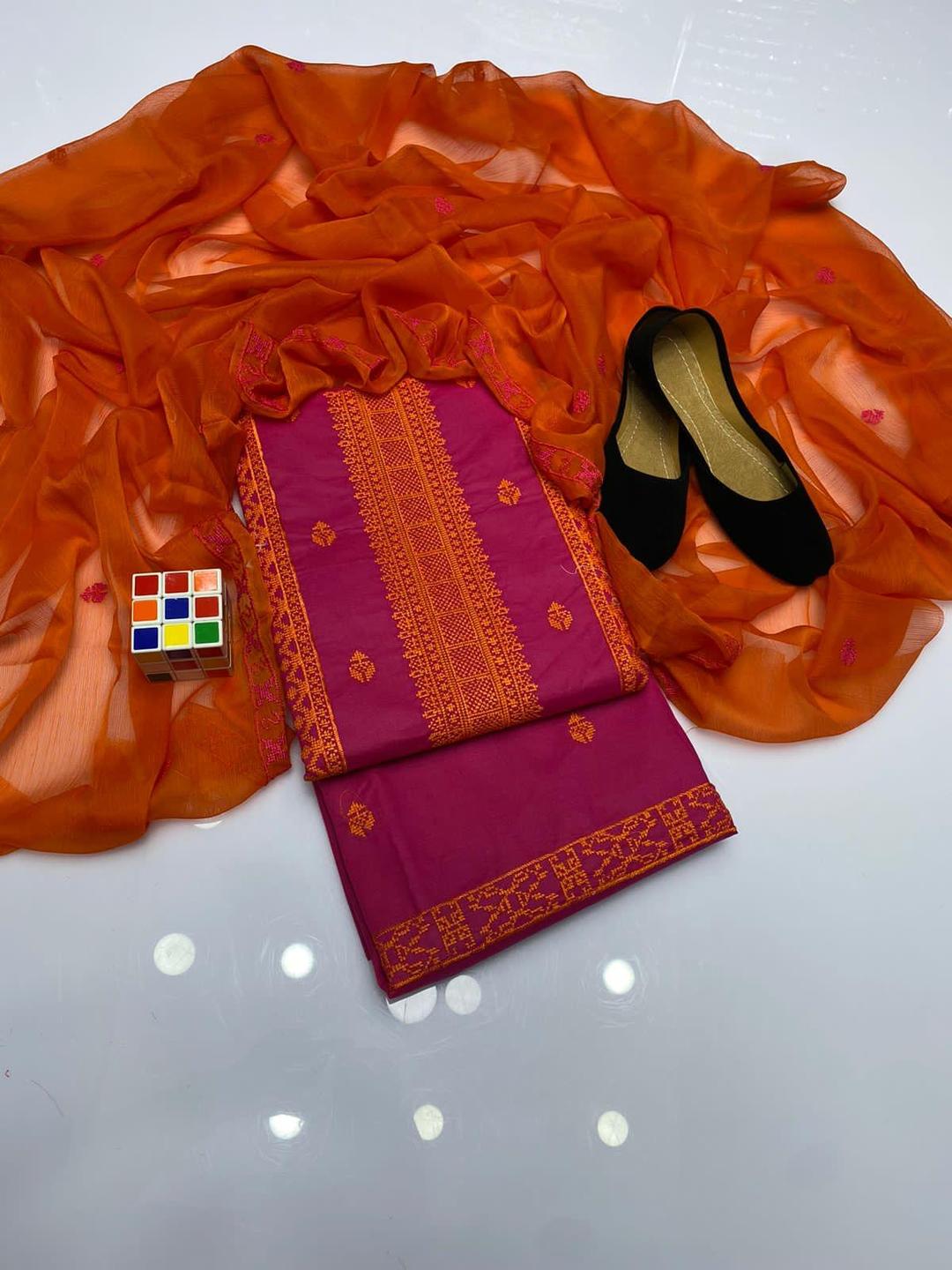 3 Pcs Women's Unstitched Embroidered Suit