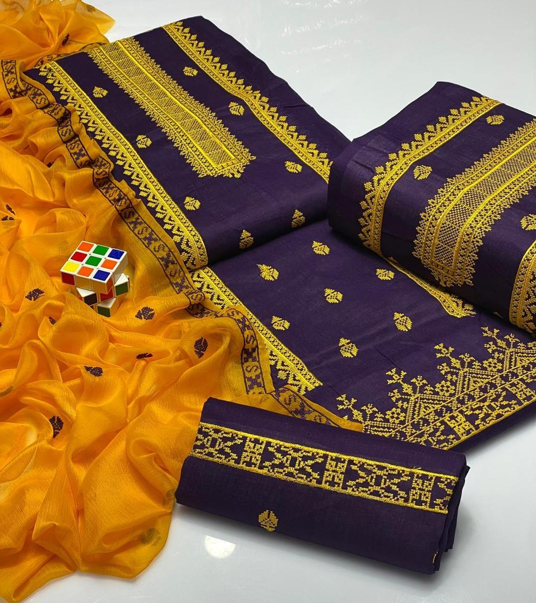 3 Pcs Women's Unstitched Embroidered Suit