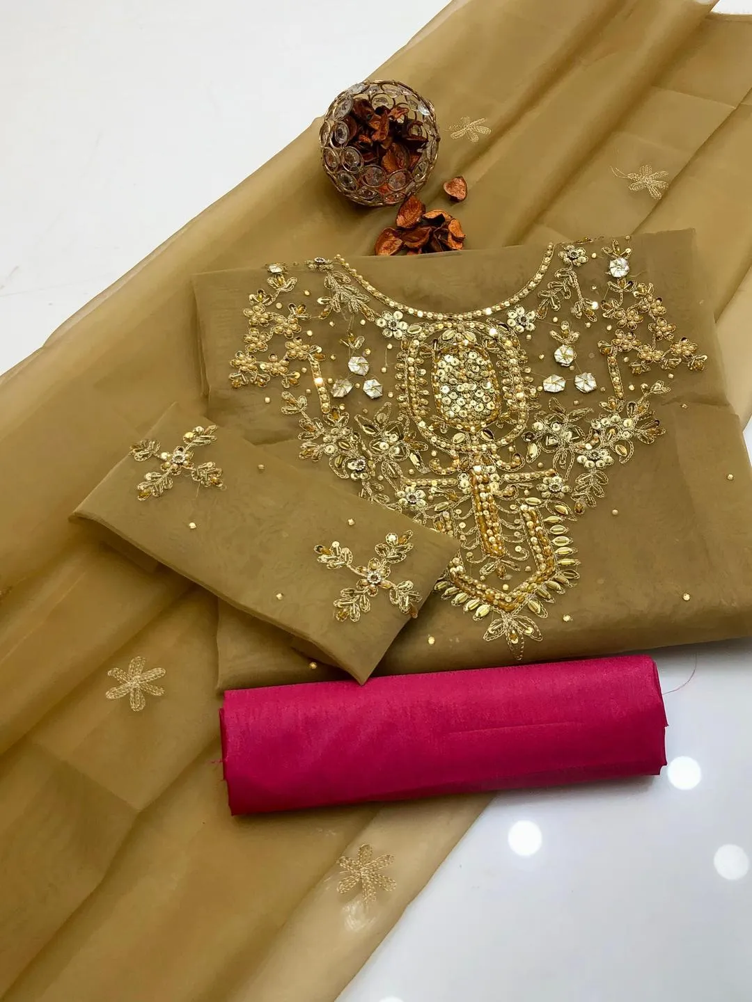 3 Pcs Women's Unstitched Hand Work Suit