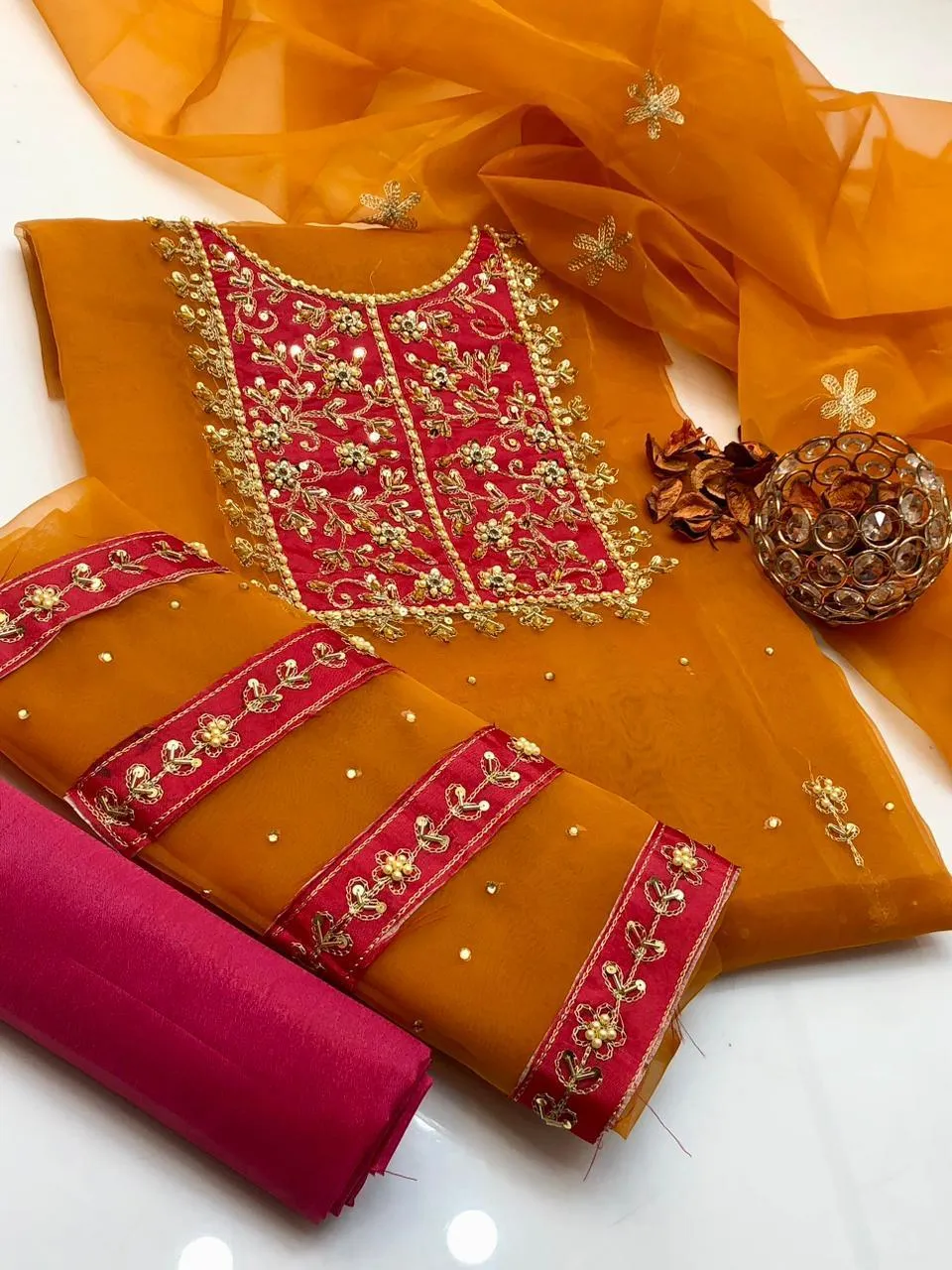 3 Pcs Women's Unstitched Hand Work Suit