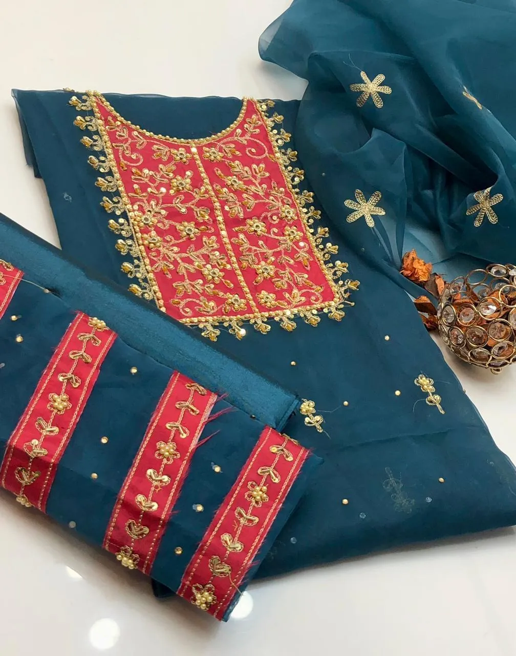 3 Pcs Women's Unstitched Hand Work Suit