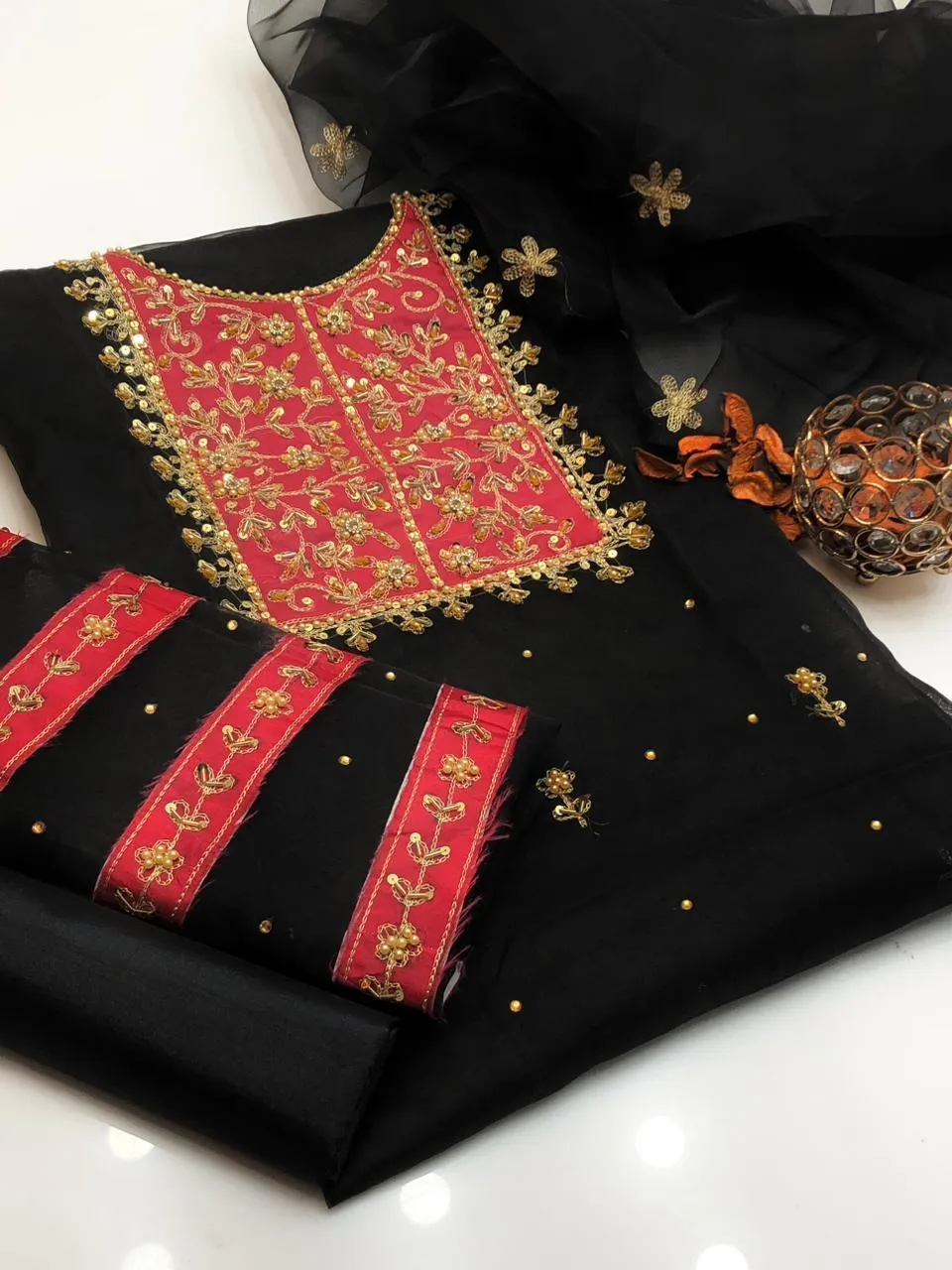 3 Pcs Women's Unstitched Hand Work Suit