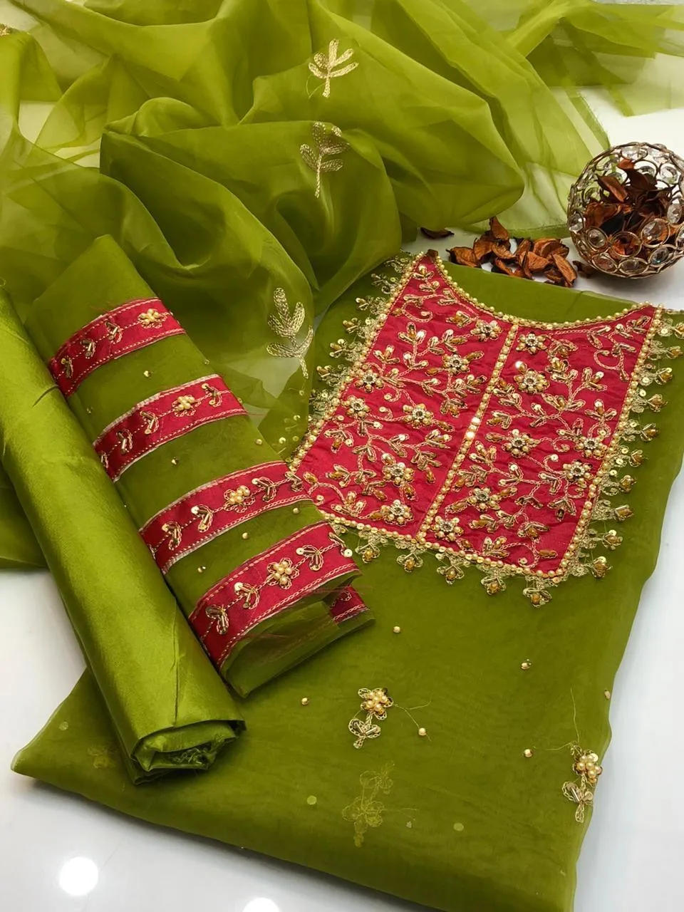 3 Pcs Women's Unstitched Hand Work Suit