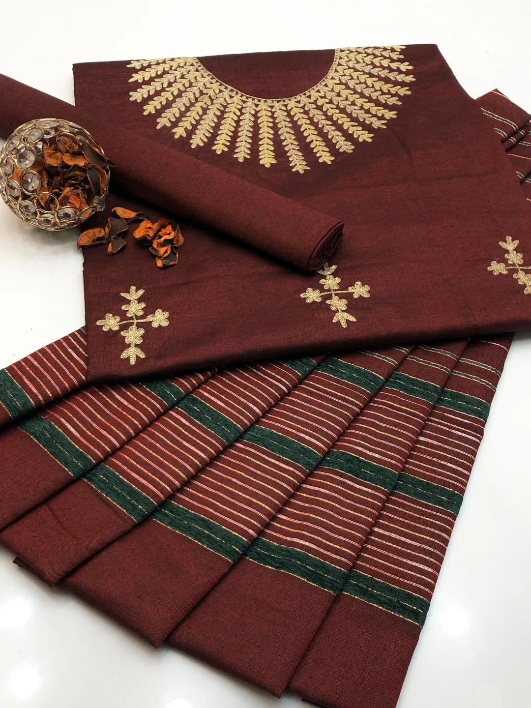 3 Pcs Women's Unstitched Hand Embroidered Suit