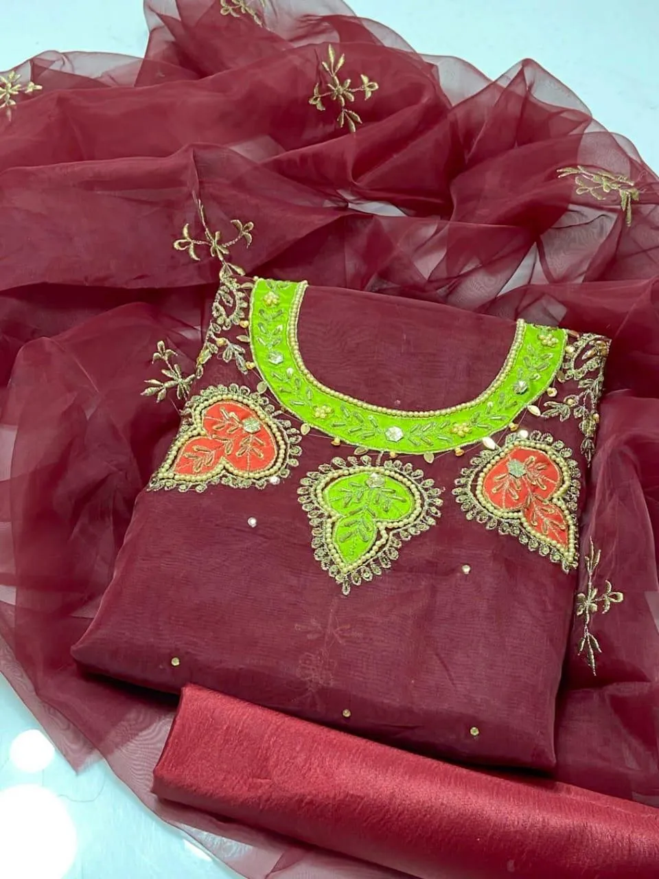 3 Pcs Women's Unstitched Hand Embroidered Suit