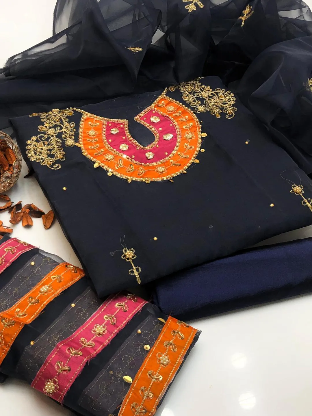 3 Pcs Women's Unstitched Hand Embroidered Suit