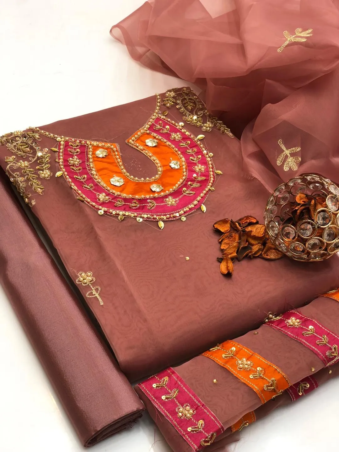 3 Pcs Women's Unstitched Hand Embroidered Suit