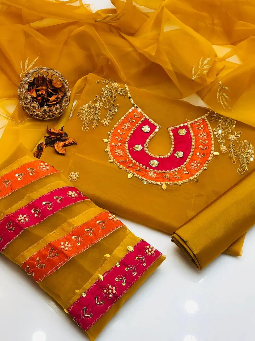 3 Pcs Women's Unstitched Hand Embroidered Suit