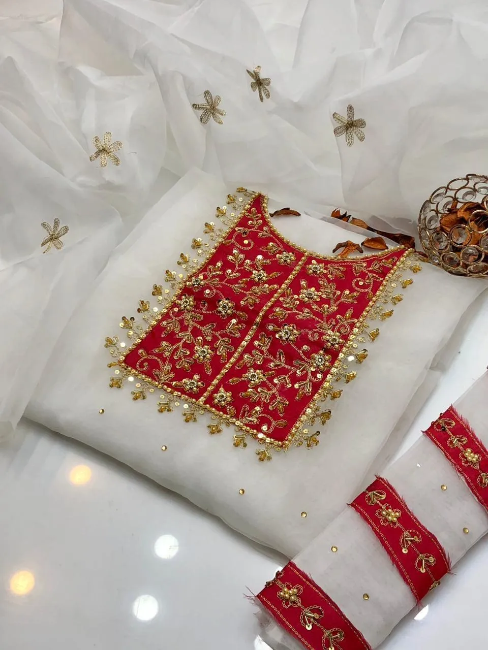 2 Pcs Women's Unstitched Hand Embroidered Suit