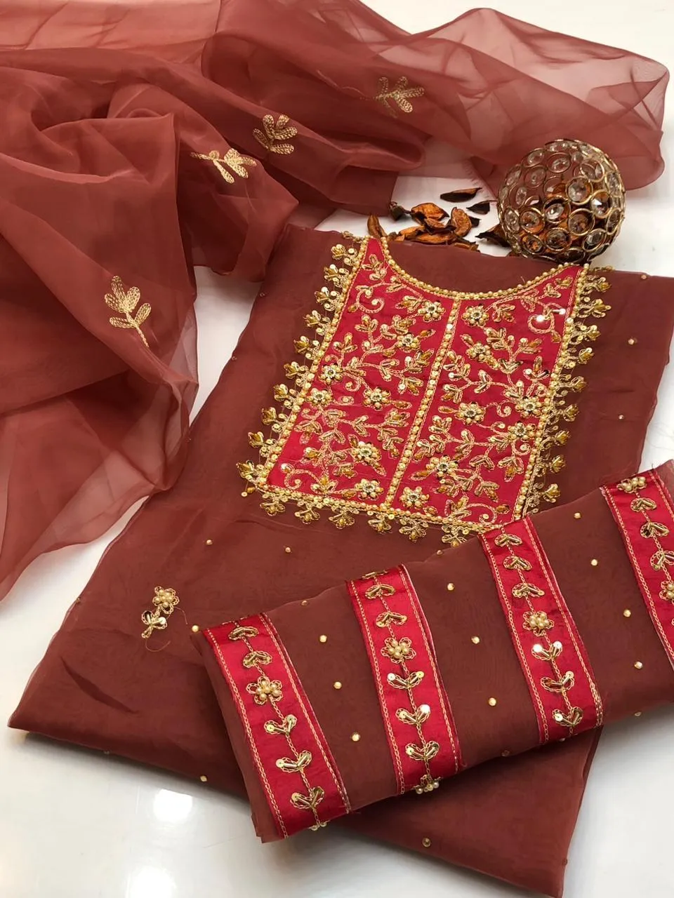 2 Pcs Women's Unstitched Hand Embroidered Suit