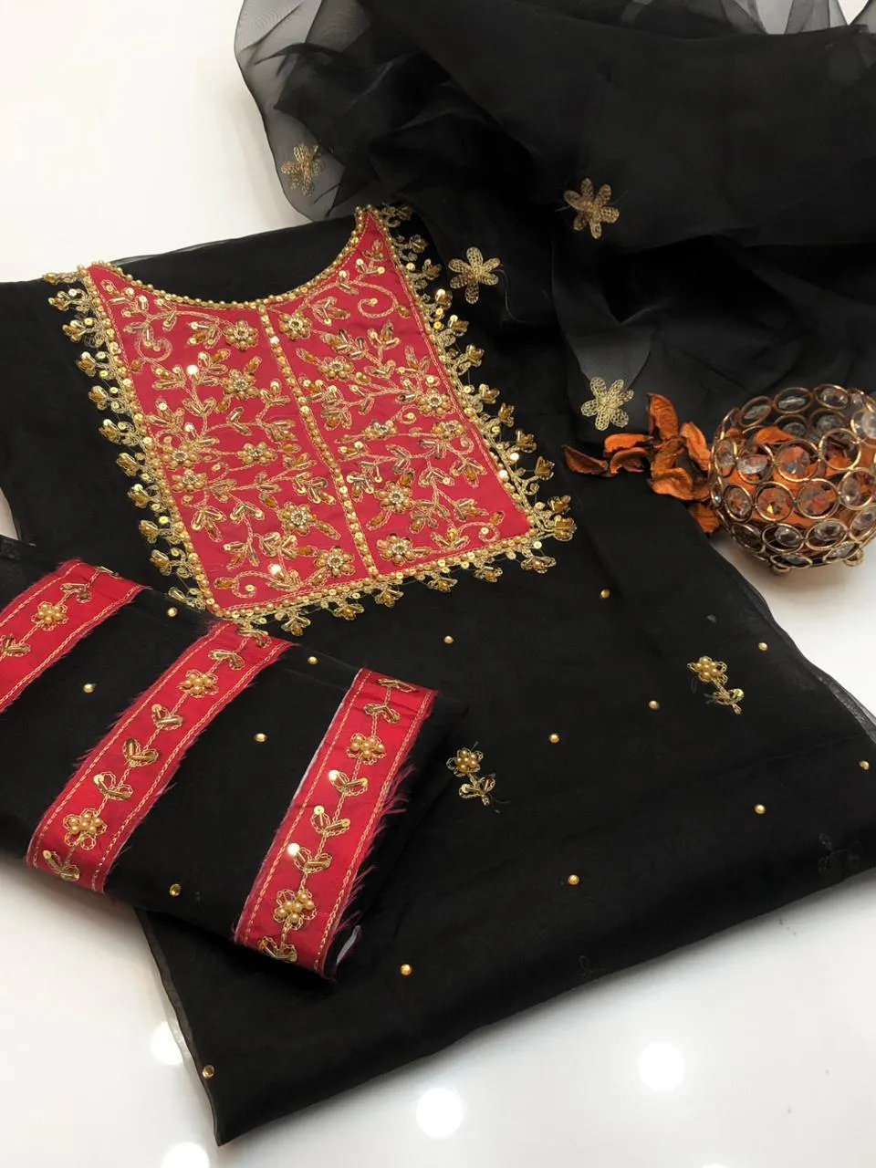 2 Pcs Women's Unstitched Hand Embroidered Suit