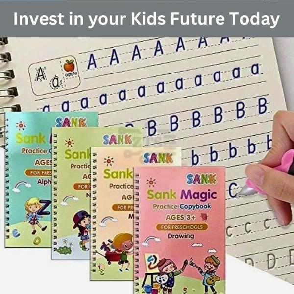 Set Of 4 Books Magic Practice Copy Book With Pen & Refills