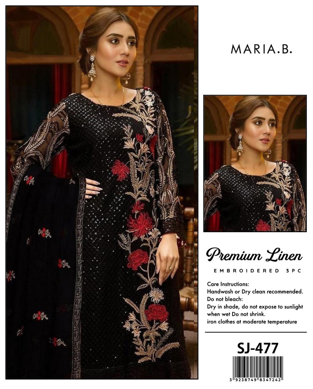 3 Pcs Women's Unstitched Linen Sequins Embroidered Suit