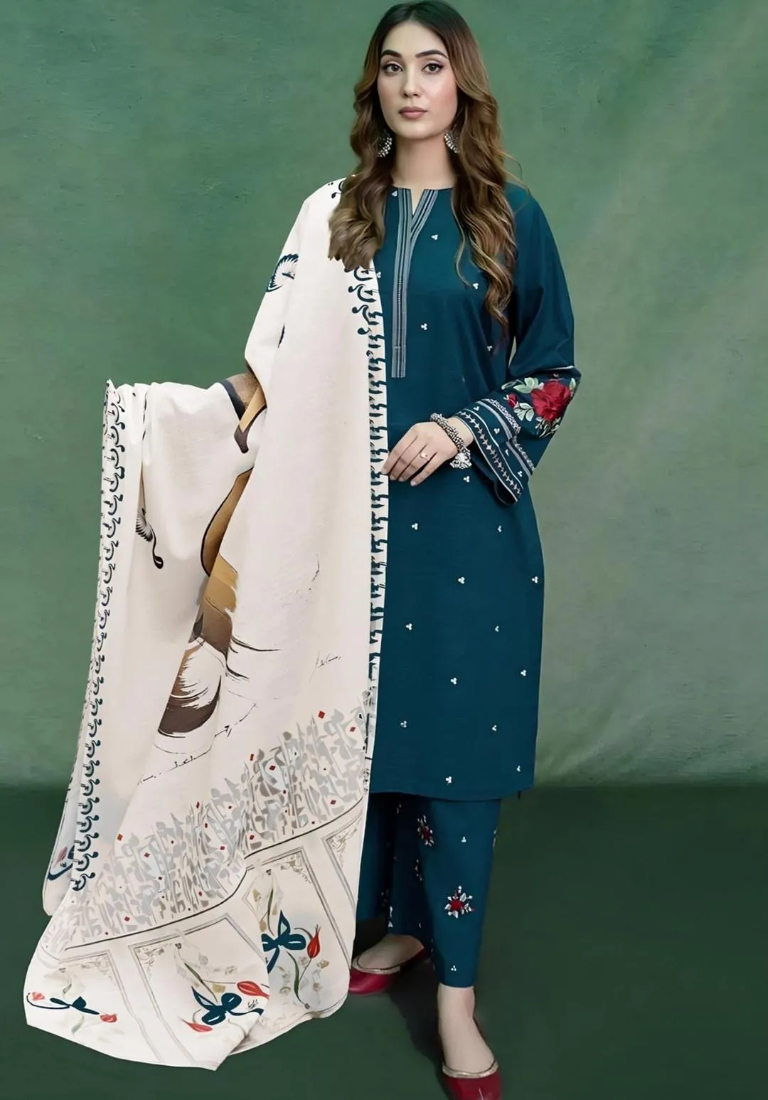 3 Pcs Women's Unstitched Embroidered Suit