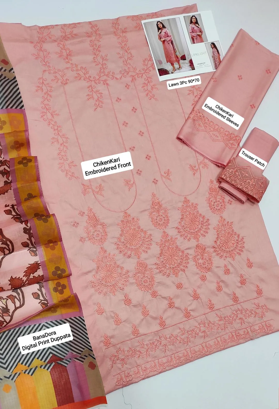Pink Embroidered Lawn 3Pcs Set for Women