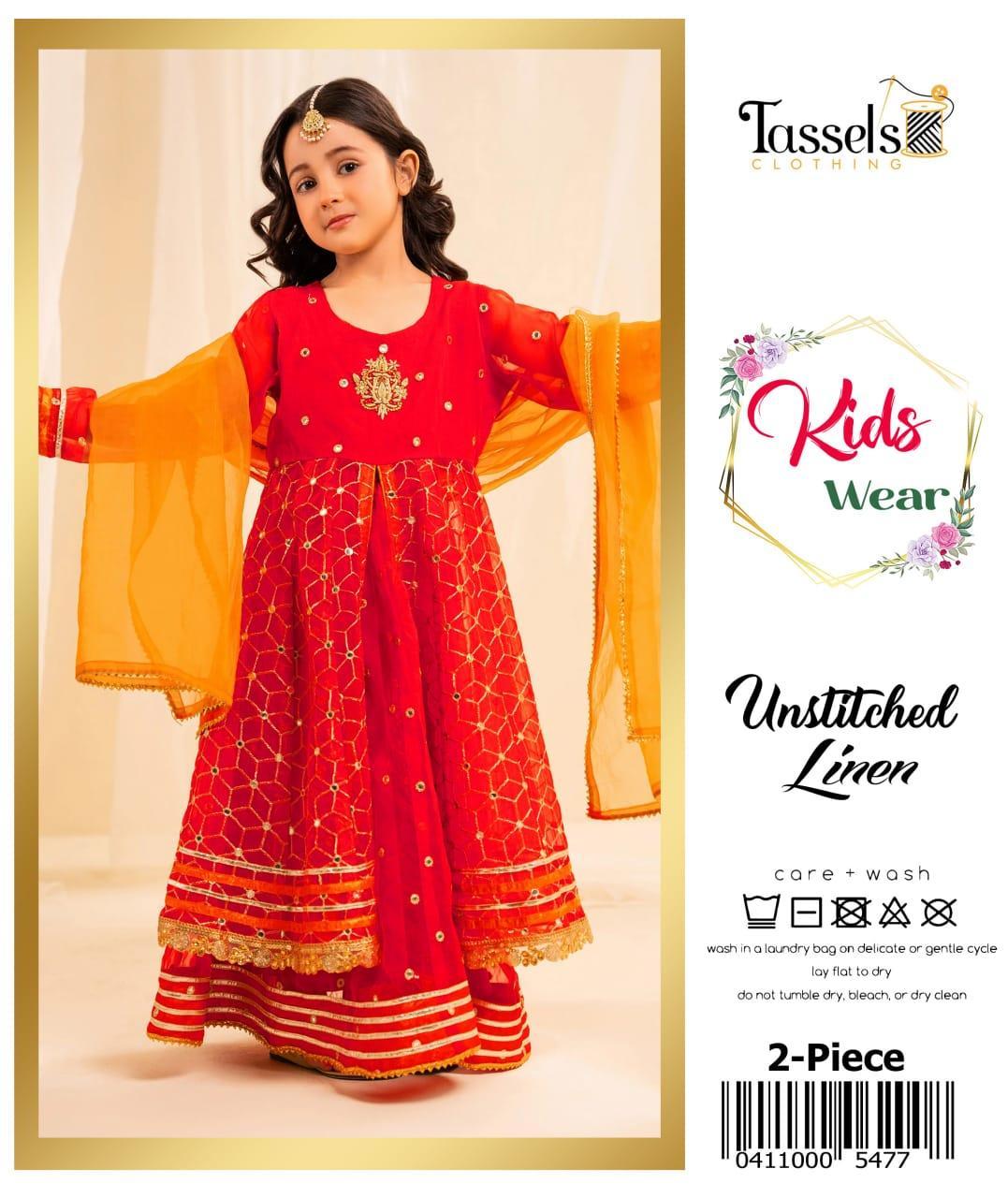 2 Pcs Girl's Linen Embroidered Unstitched Suit