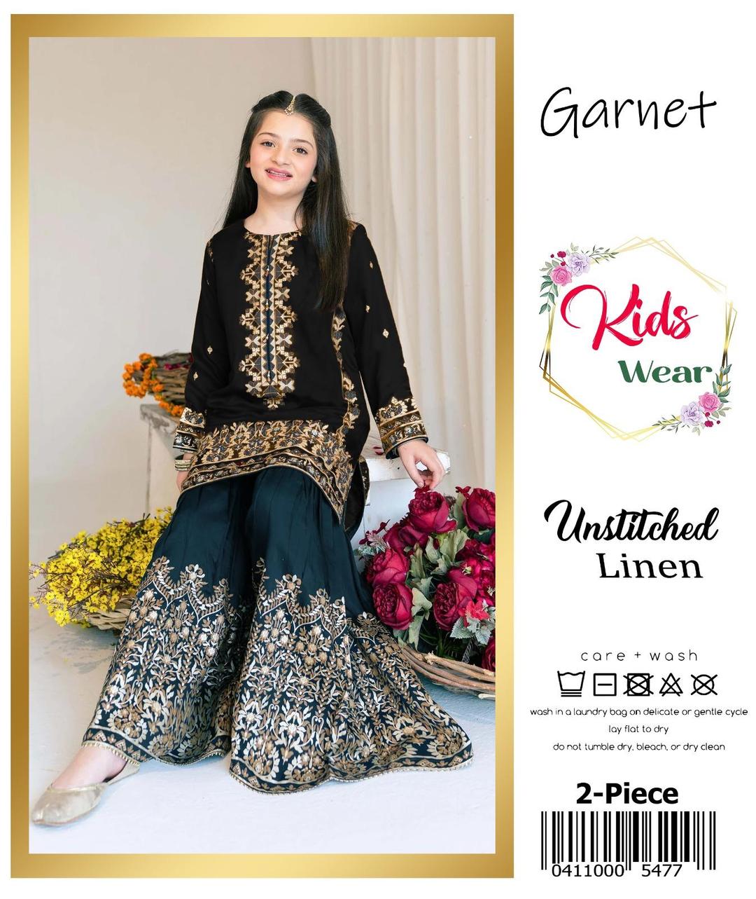 2 Pcs Girl's Linen Embroidered Unstitched Suit