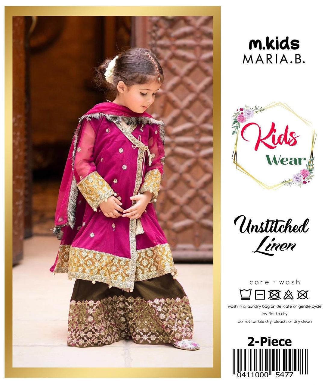 2 Pcs Girl's Linen Embroidered Unstitched Suit