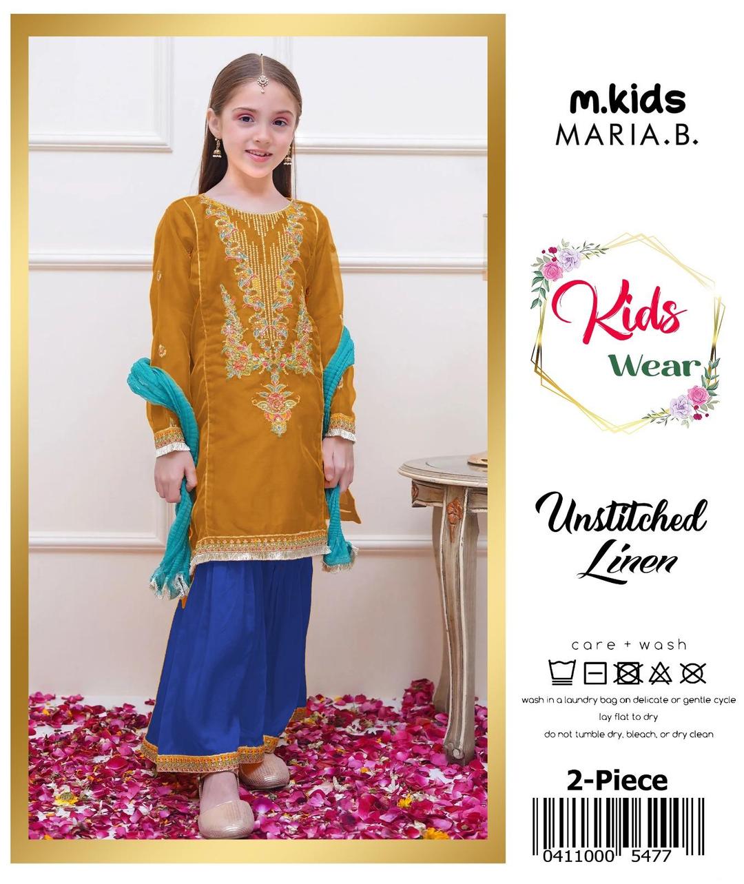 2 Pcs Girl's Linen Embroidered Unstitched Suit