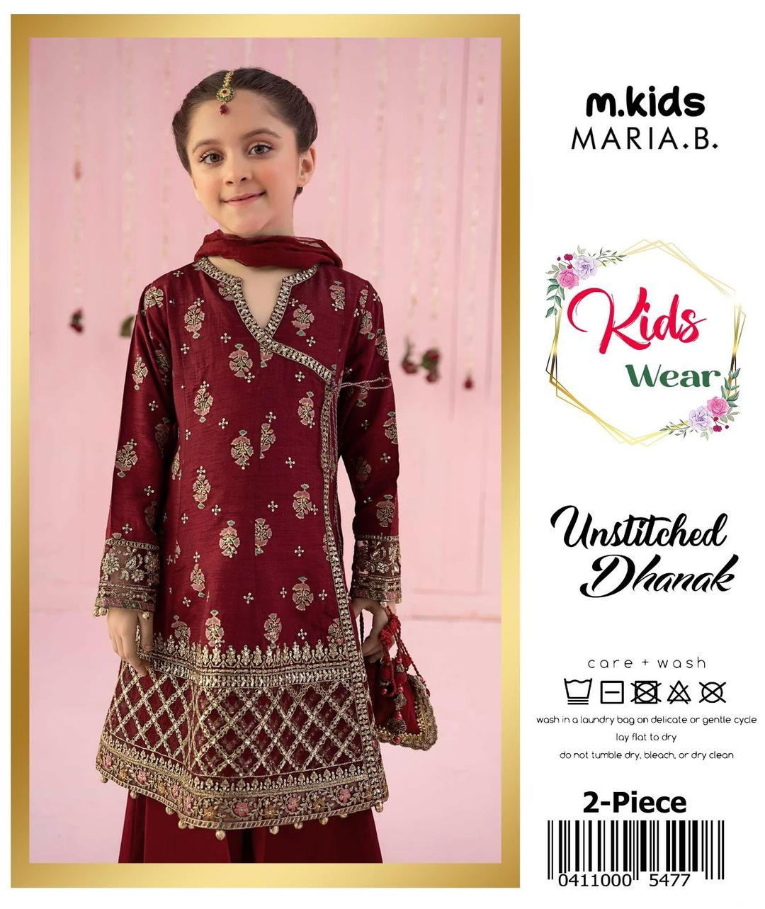 2 Pcs Girl's Dhanak Embroidered Unstitched Suit
