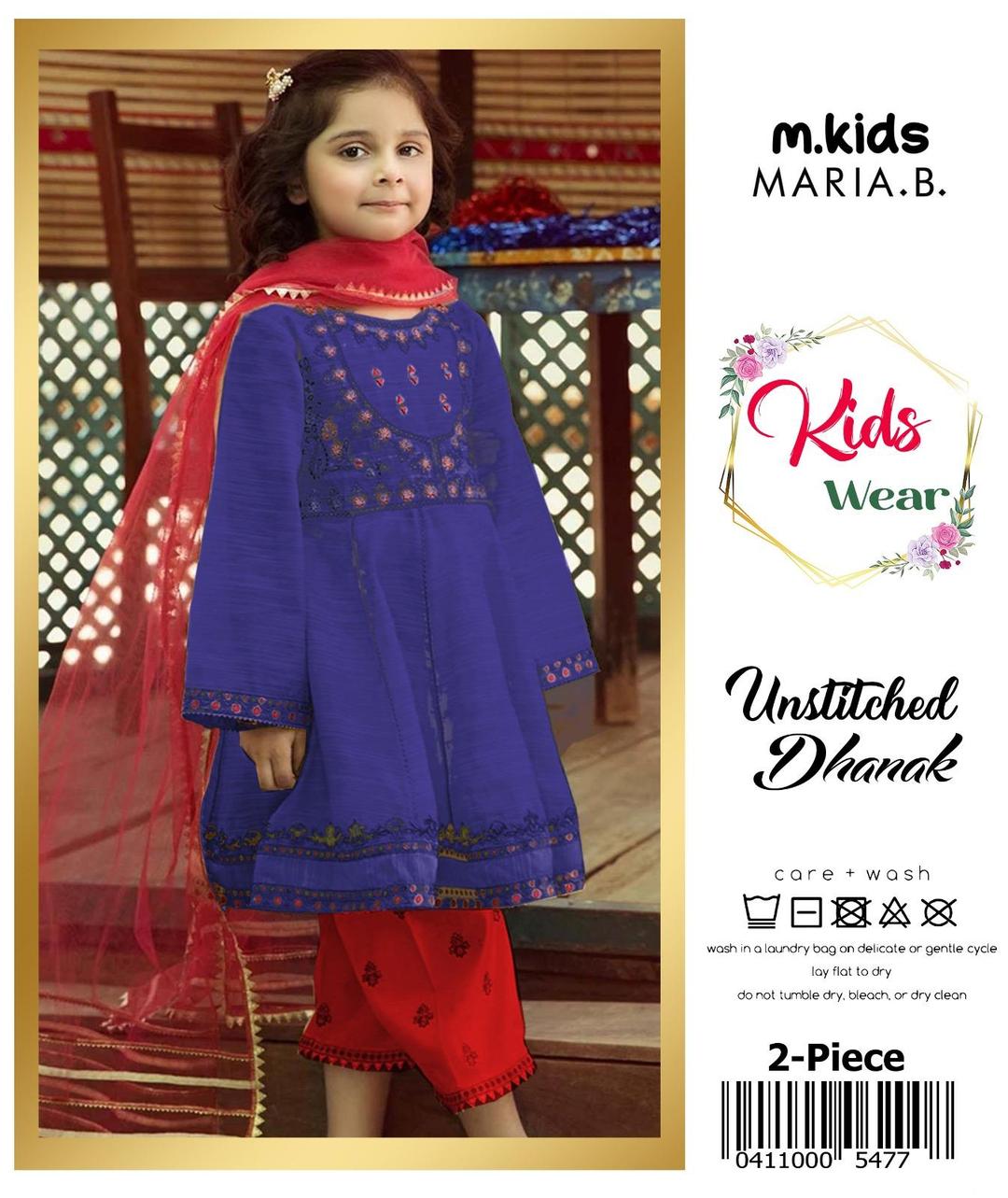 2 Pcs Girl's Dhanak Embroidered Unstitched Suit