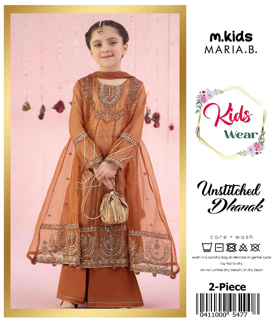 2 Pcs Girl's Dhanak Embroidered Unstitched Suit