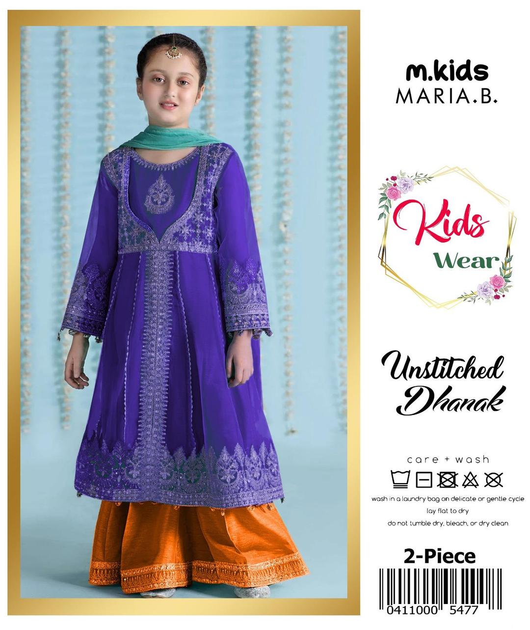 2 Pcs Girl's Dhanak Embroidered Unstitched Suit