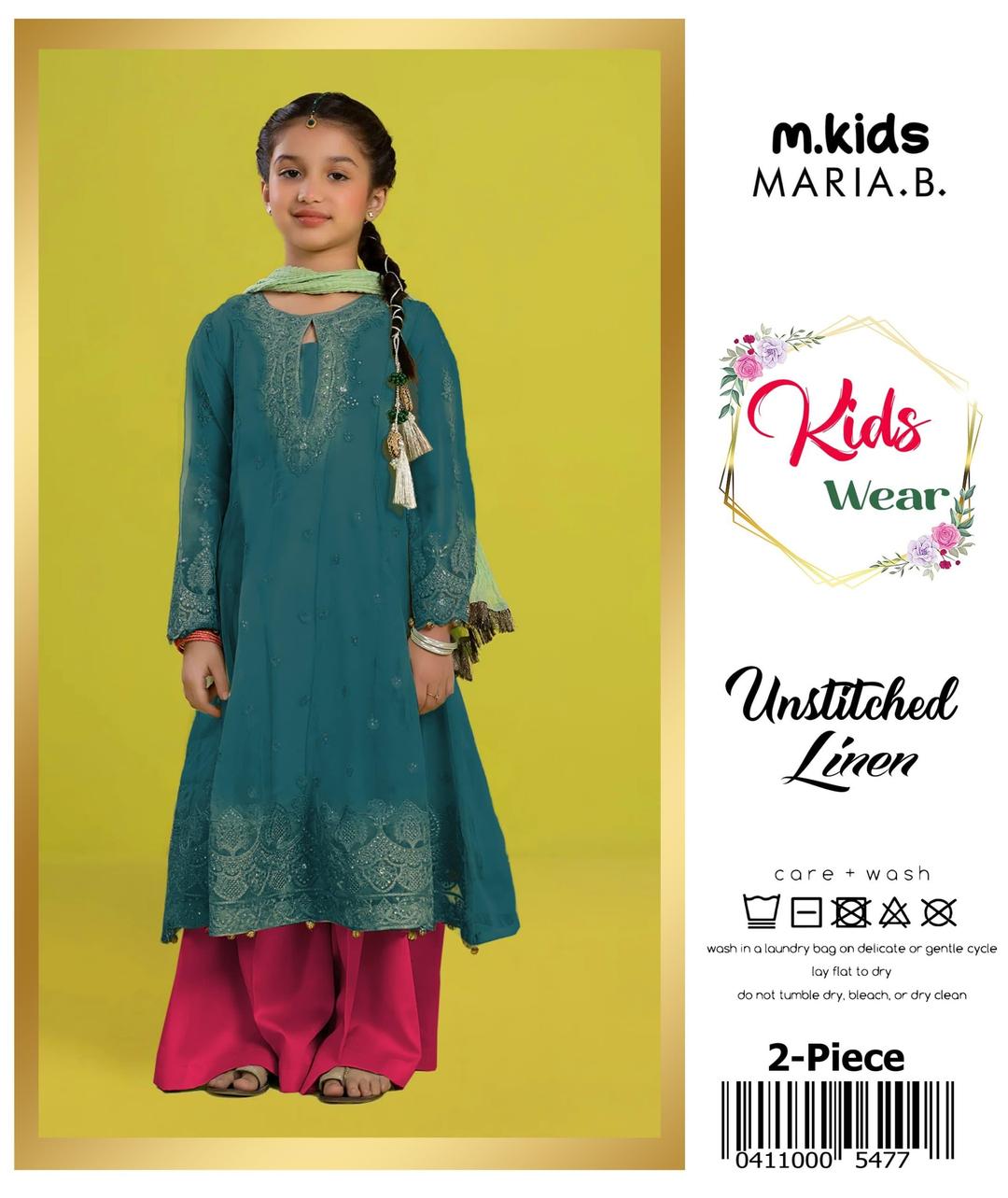 2 Pcs Girl's Linen Embroidered Unstitched Suit
