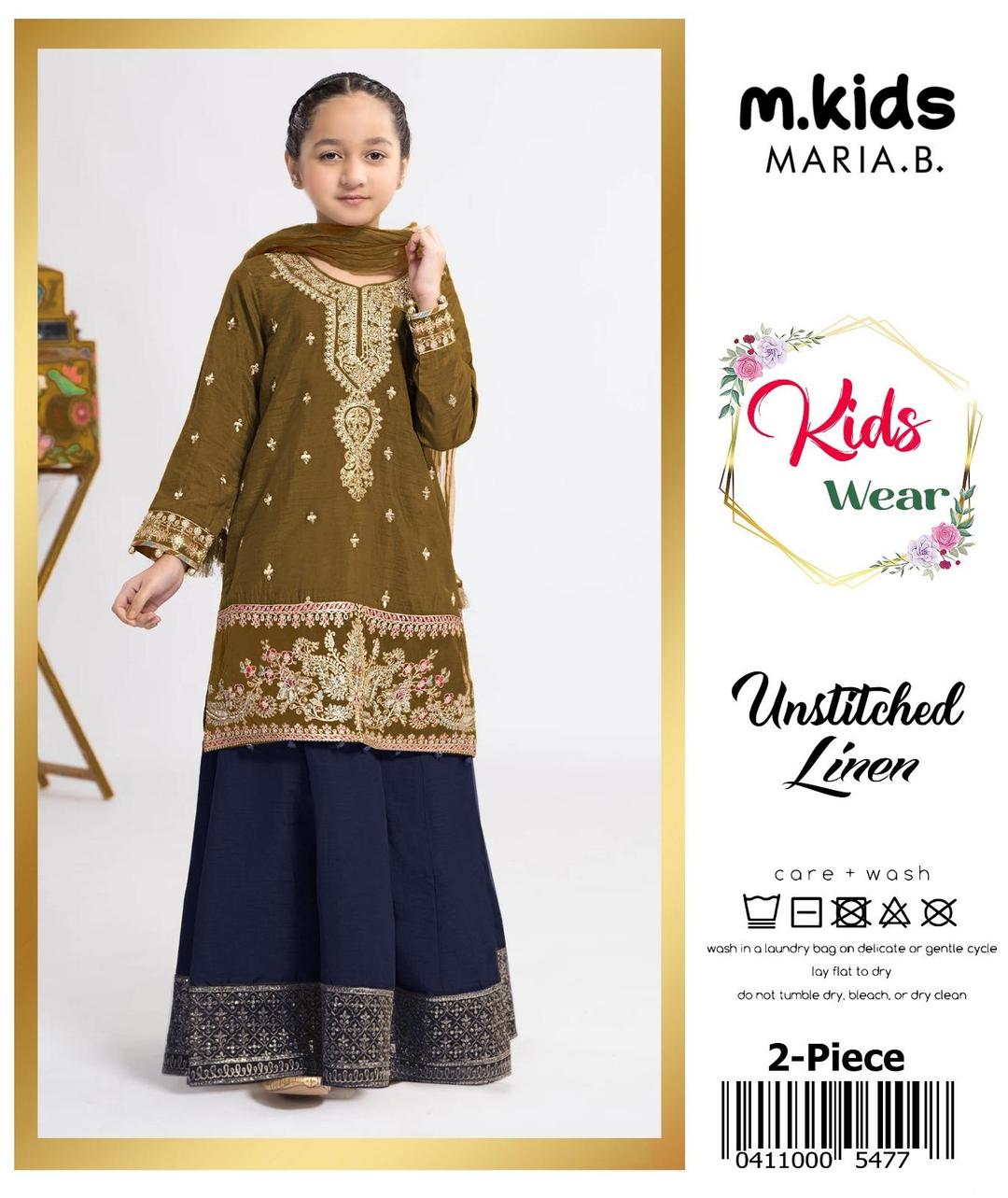 2 Pcs Girl's Linen Embroidered Unstitched Suit