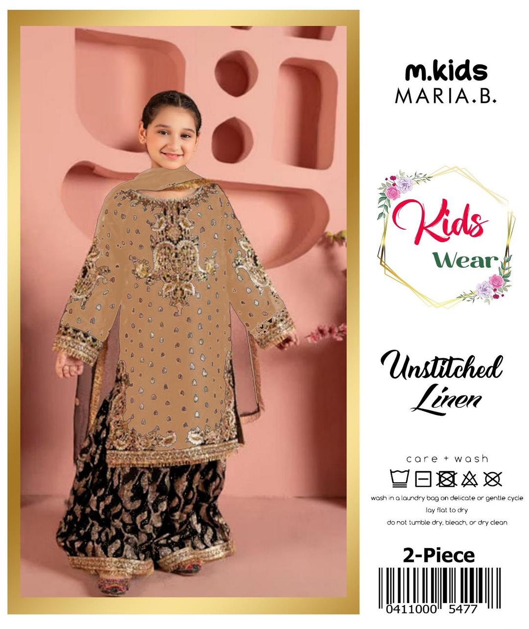 2 Pcs Girl's Linen Embroidered Unstitched Suit