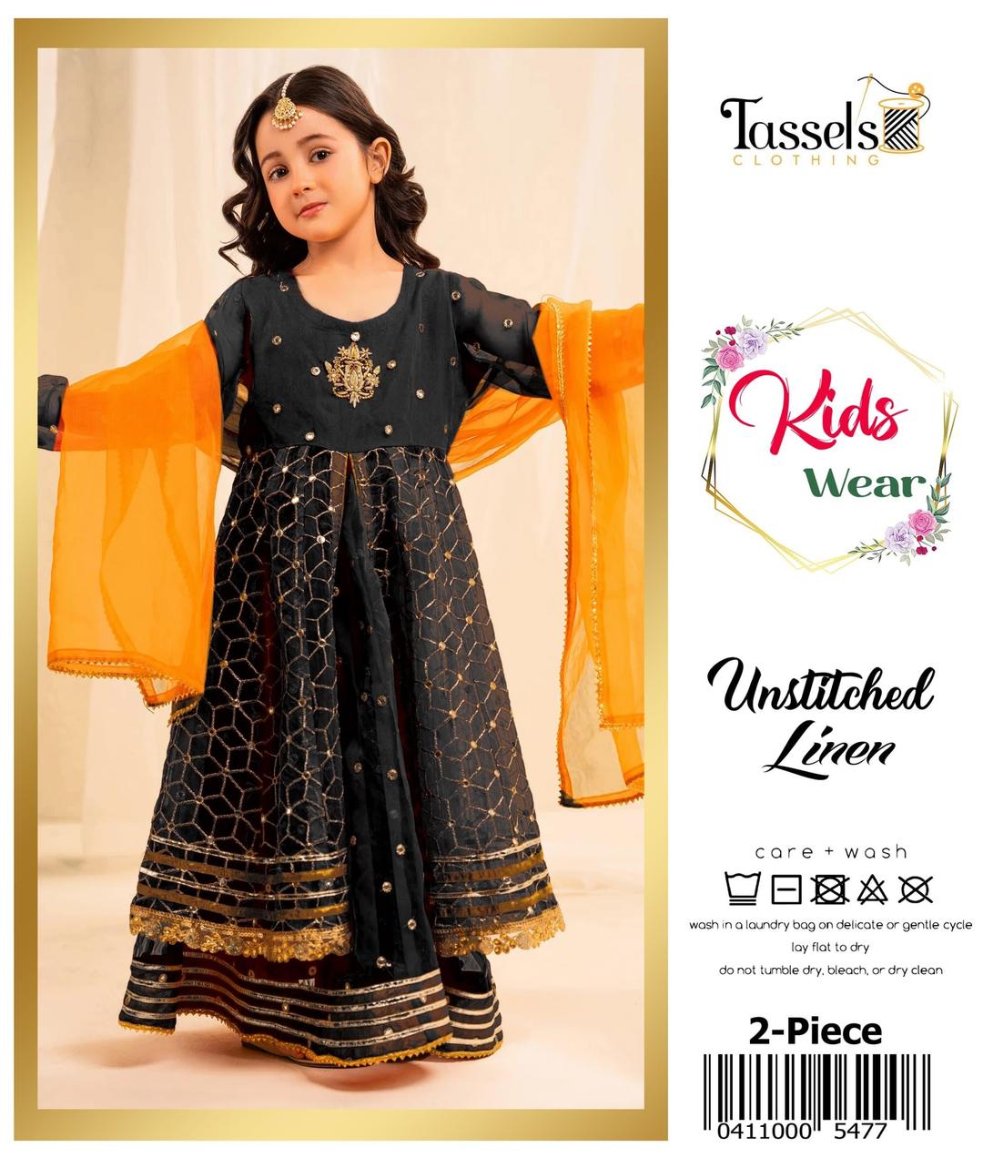 2 Pcs Girl's Linen Embroidered Unstitched Suit