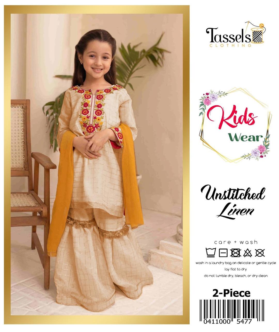 2 Pcs Girl's Linen Embroidered Unstitched Suit