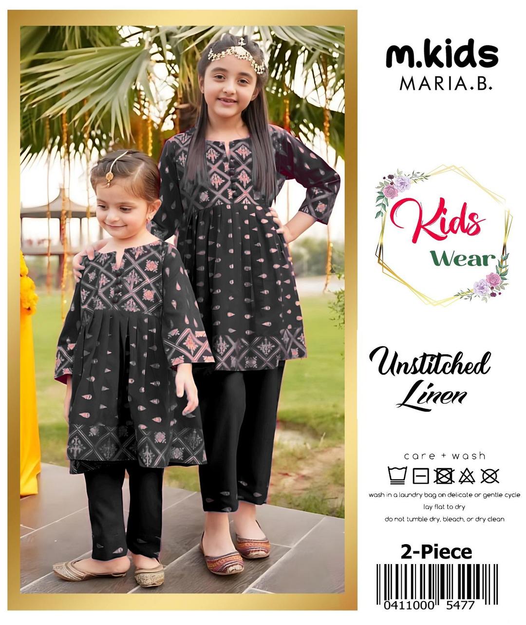 2 Pcs Girl's Linen Embroidered Unstitched Suit
