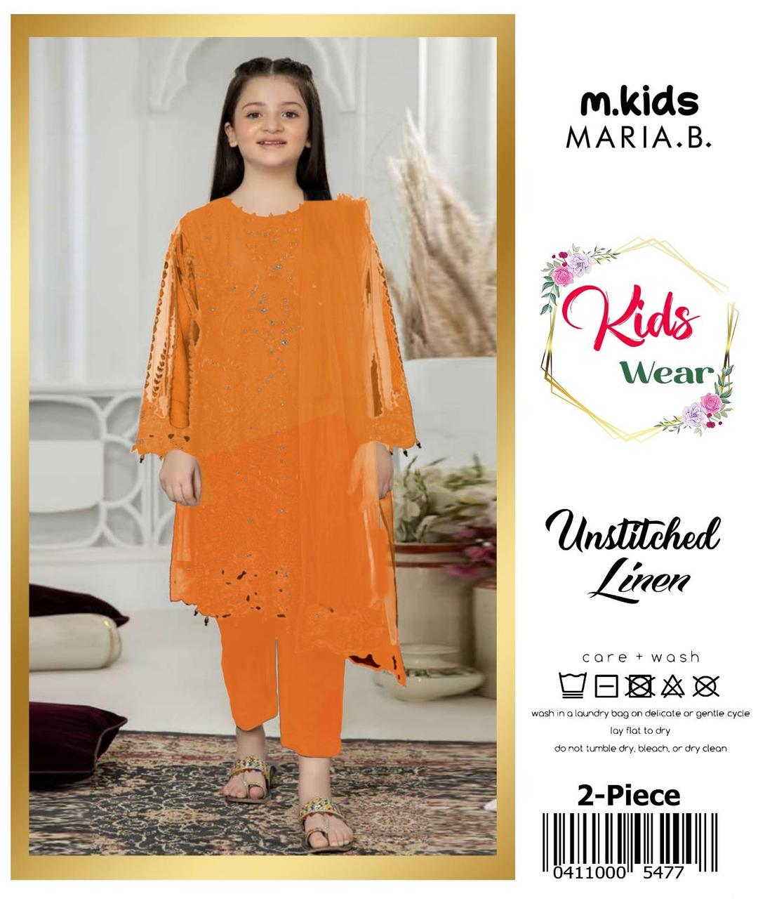 2 Pcs Girl's Linen Embroidered Unstitched Suit