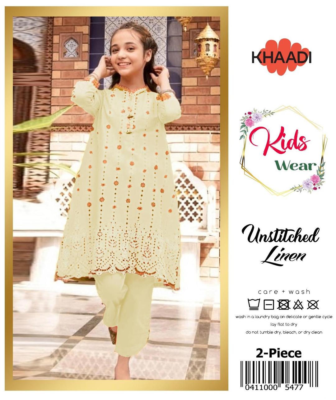 2 Pcs Girl's Linen Embroidered Unstitched Suit