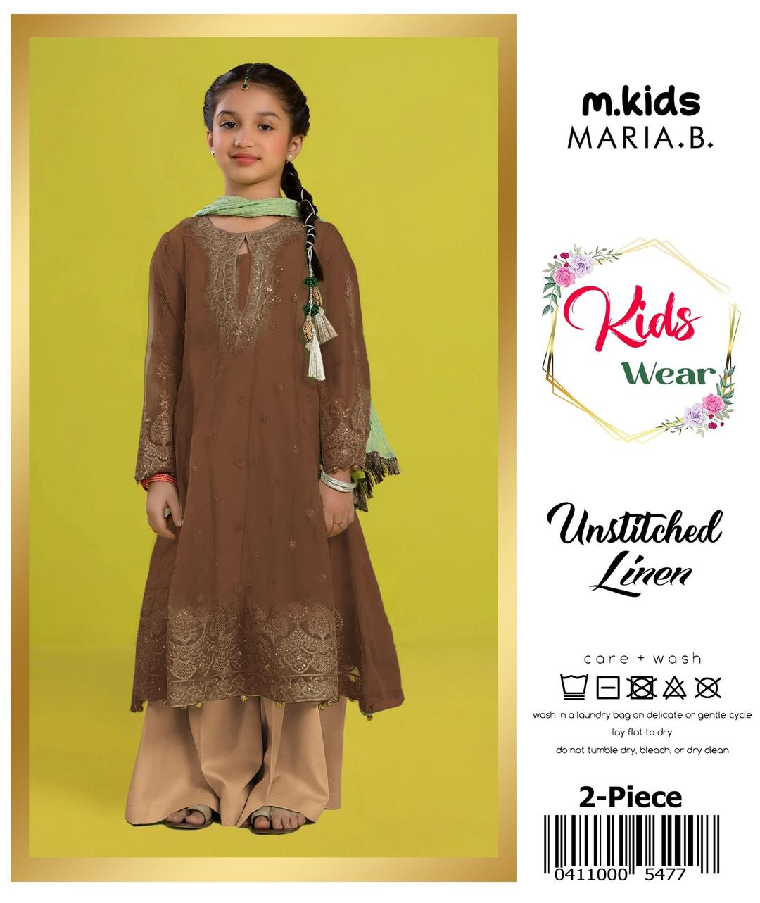 2 Pcs Girl's Linen Embroidered Unstitched Suit
