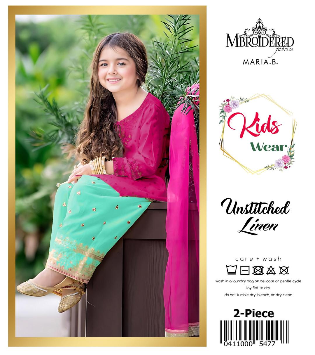 2 Pcs Girl's Linen Embroidered Unstitched Suit
