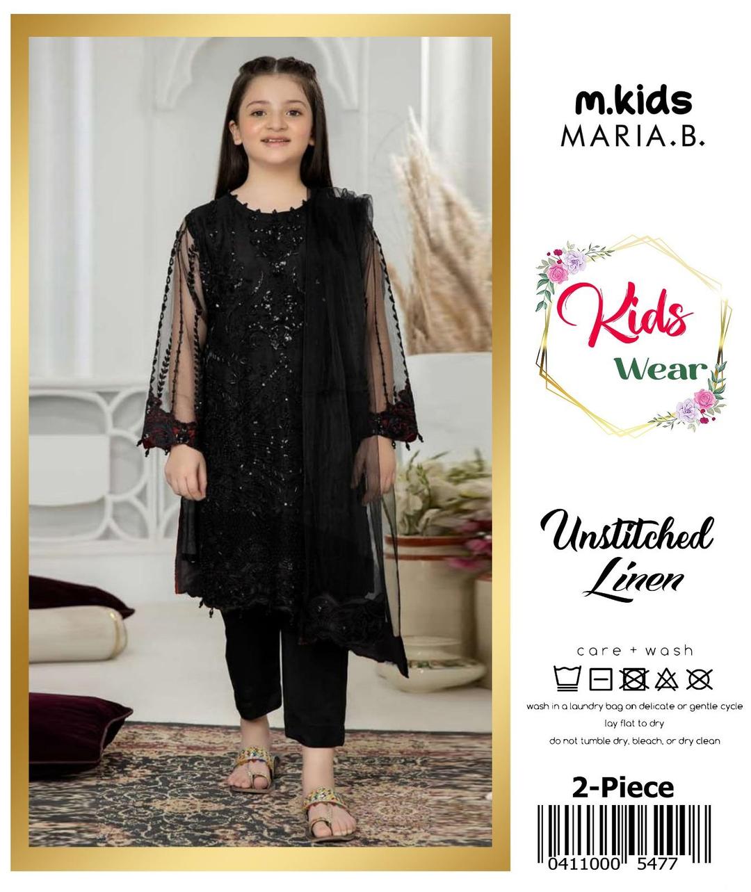 2 Pcs Girl's Linen Embroidered Unstitched Suit