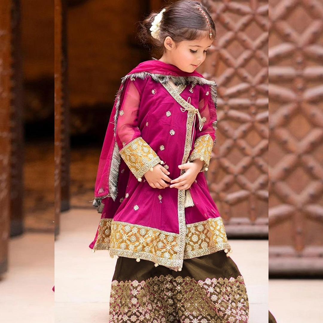 2 Pcs Girl's Linen Embroidered Unstitched Suit