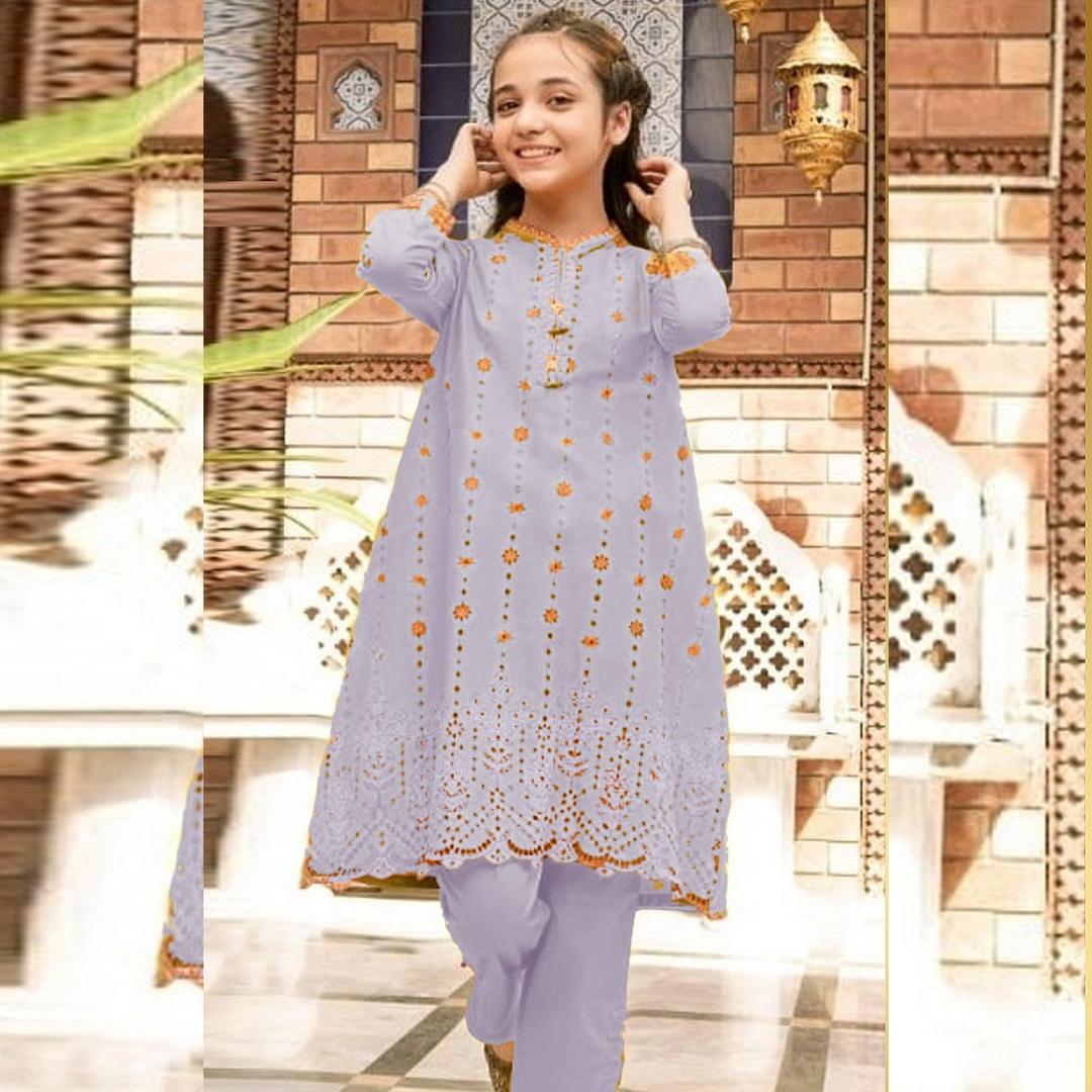 2 Pcs Girl's Linen Embroidered Unstitched Suit