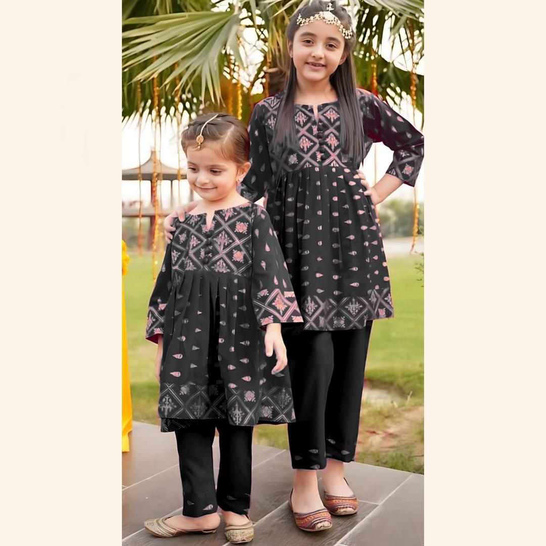 2 Pcs Girl's Linen Embroidered Unstitched Suit