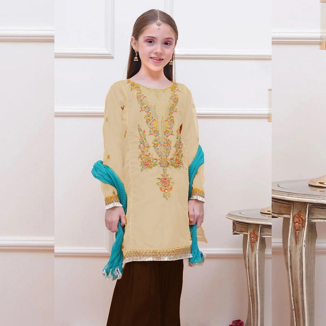2 Pcs Girl's Linen Embroidered Unstitched Suit