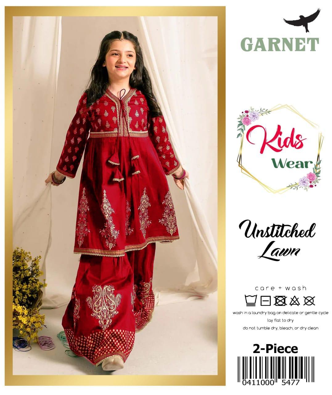 2 Pcs Girl's Lawn Embroidered Unstitched Suit