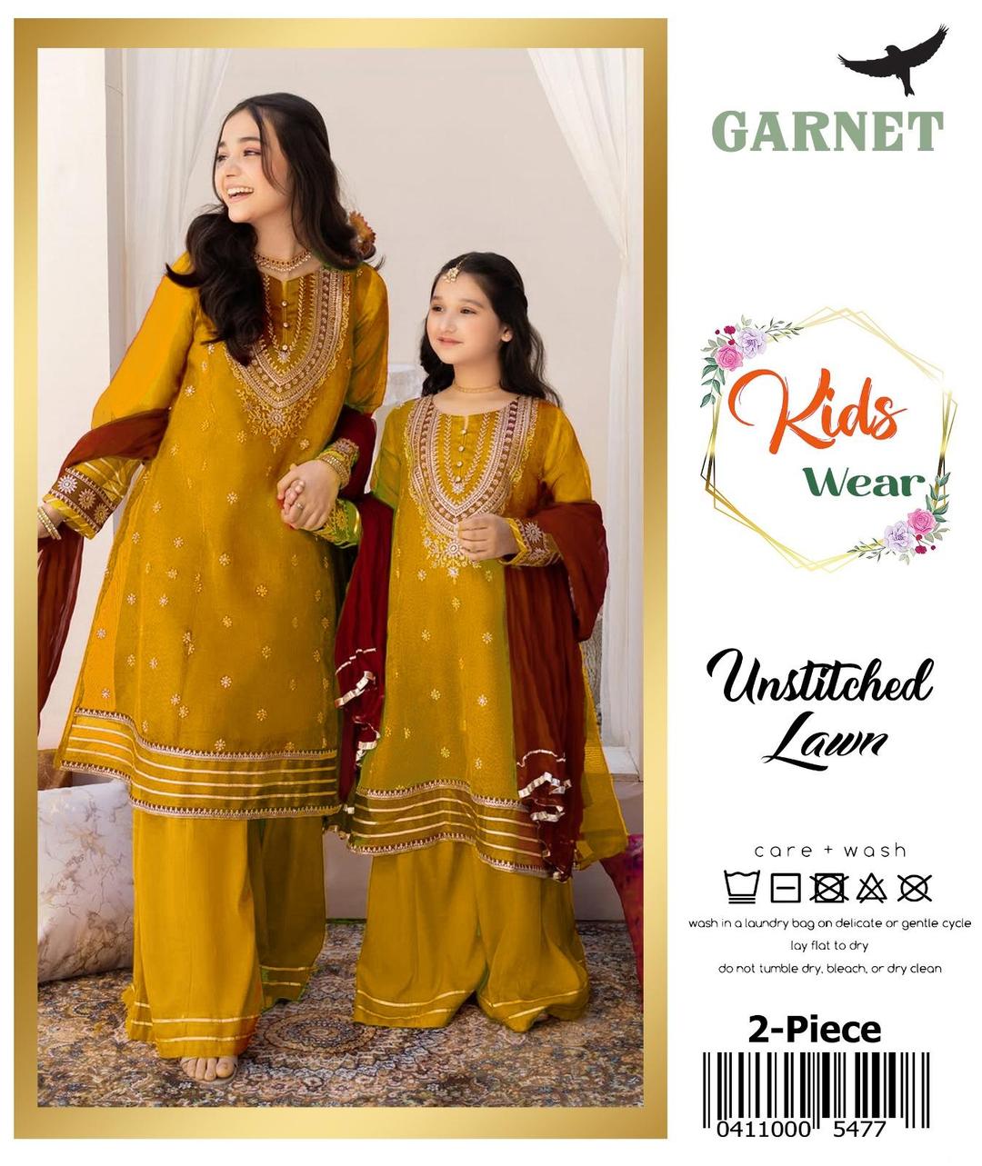 2 Pcs Girl's Lawn Embroidered Unstitched Suit