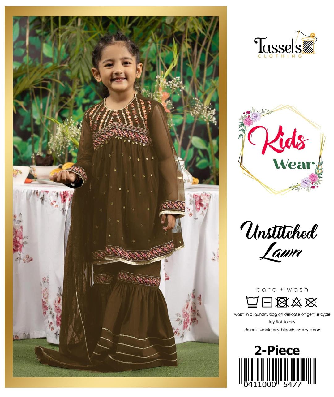2 Pcs Girl's Lawn Embroidered Unstitched Suit