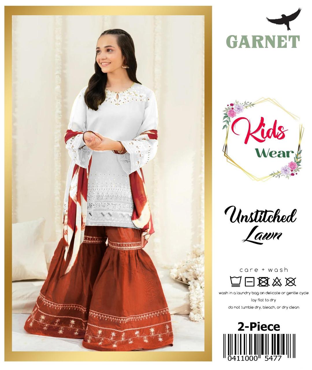 2 Pcs Girl's Lawn Embroidered Unstitched Suit