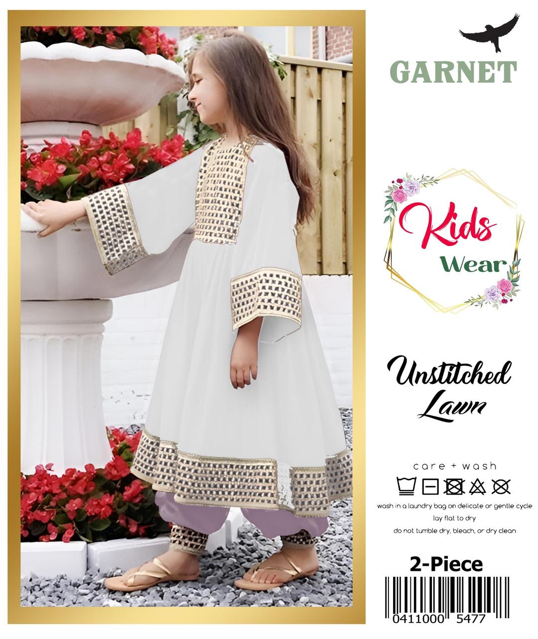 2 Pcs Girl's Lawn Embroidered Unstitched Suit