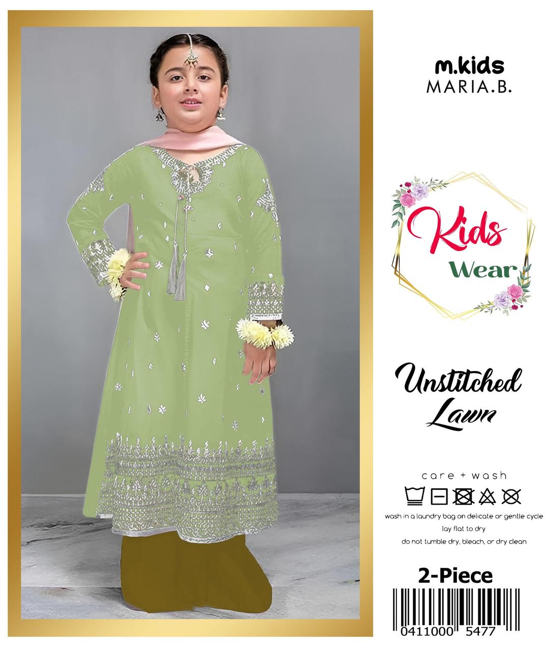2 Pcs Girl's Lawn Embroidered Unstitched Suit