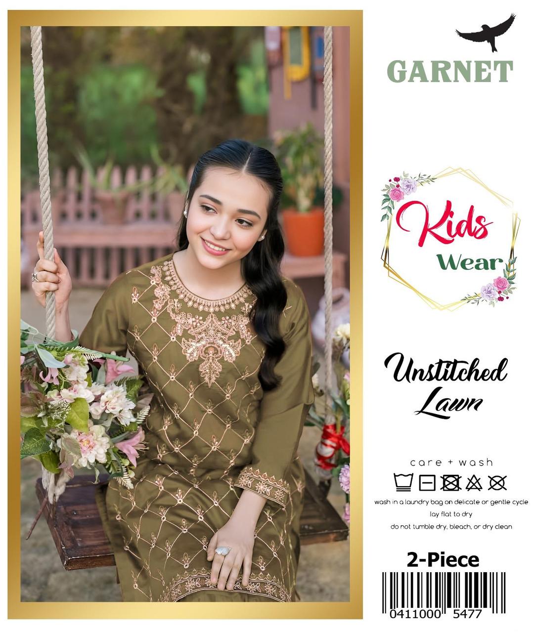 2 Pcs Girl's Lawn Embroidered Unstitched Suit